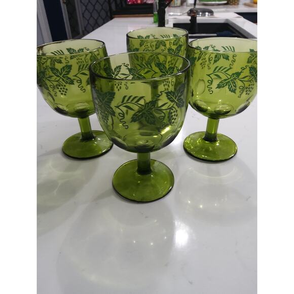 Bartlett Collins Vintage  green goblets Grapevine pattern - Picture 3 of 7